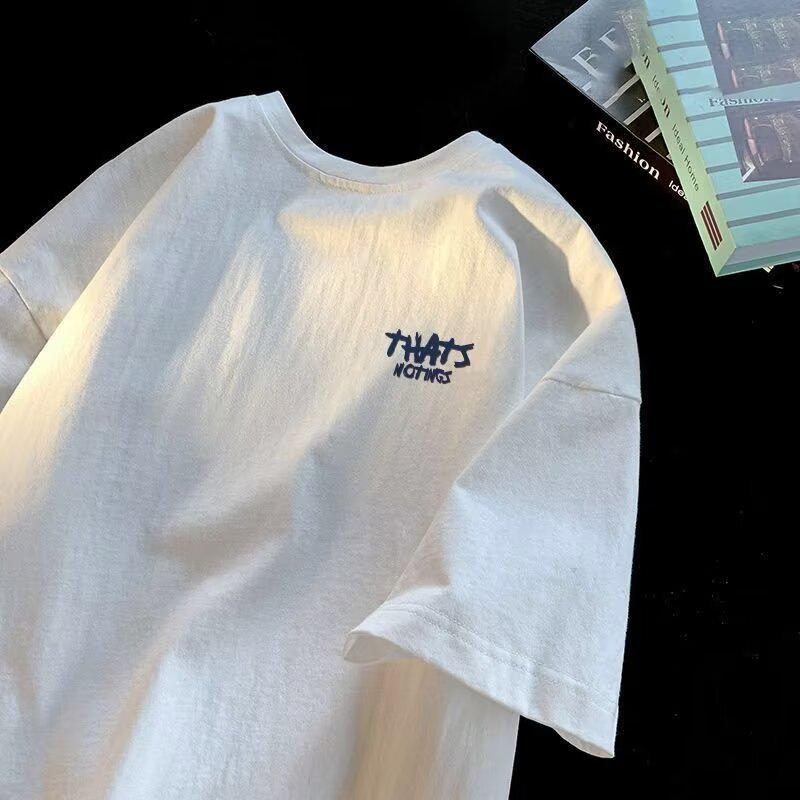 

2026 Men s Youth Loose Short-Sleeve Trendy Hong Kong Style Summer T-shirt (1/2 Pack) 4XL