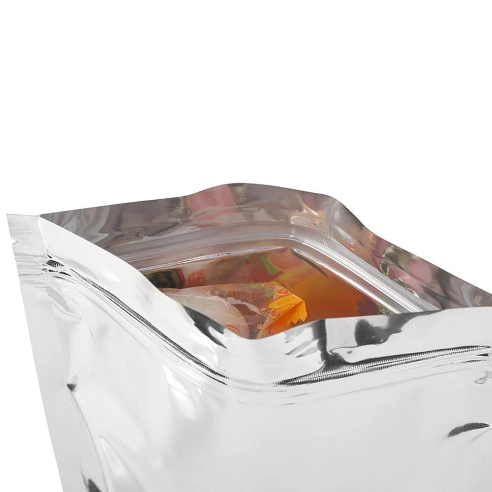 100Pcs Silver Aluminum Foil Ziplock Bags - Food Grade Aluminized Mylar Self Sealing Pouch T-Shirt Package Bag Zipper Reopenable Quality