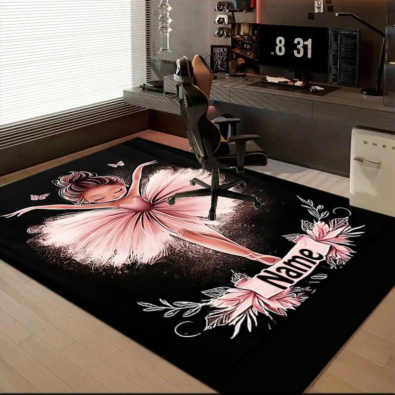 1PC Custom Name Ballerina Art Theme Floor Mat Ideal for Living Room, Game Rooms, Office, Bedroom,Floor Mat Playful Design