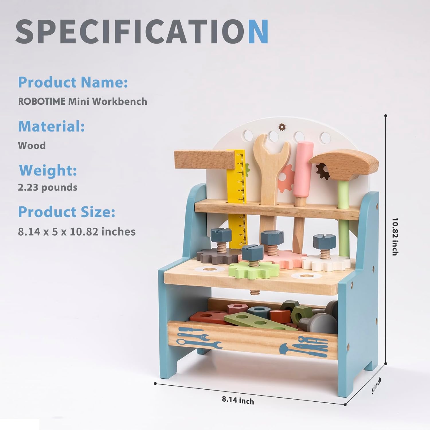 Robotime Tool Bench Set Mini Wooden Work Bench Construction Toys Educational Pretend Play Gift Toy Tools Set for Boys Girls
