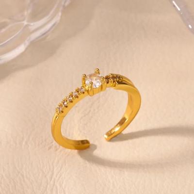 Luxury Zircon Rings For Women Gold Color  Stainless Steel Geometric Opening Wedding Christmas Jewelry Gift