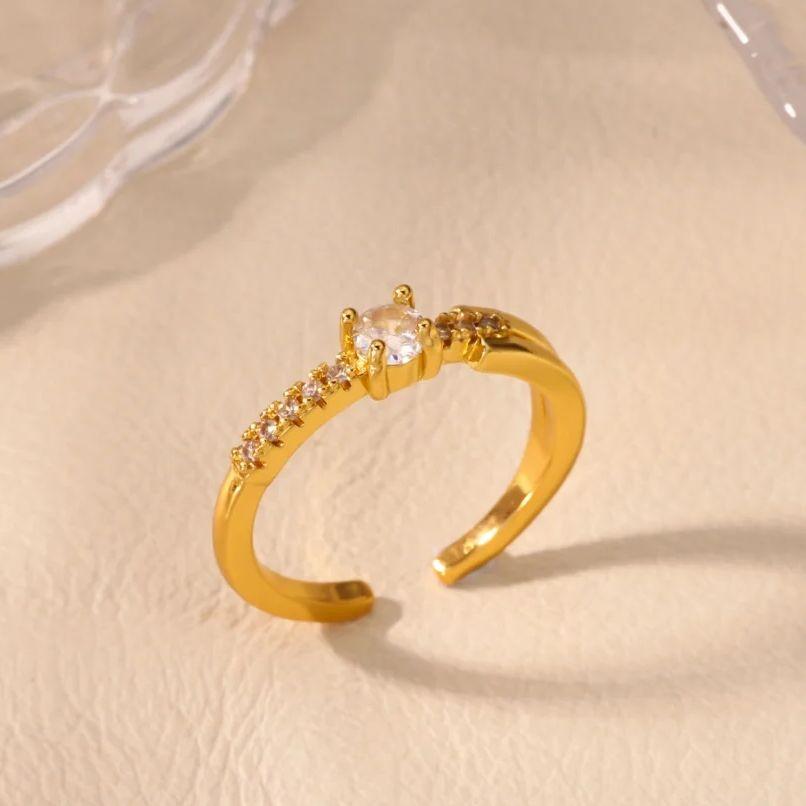 Luxury Zircon Rings For Women Gold Color  Stainless Steel Geometric Opening Wedding Christmas Jewelry Gift