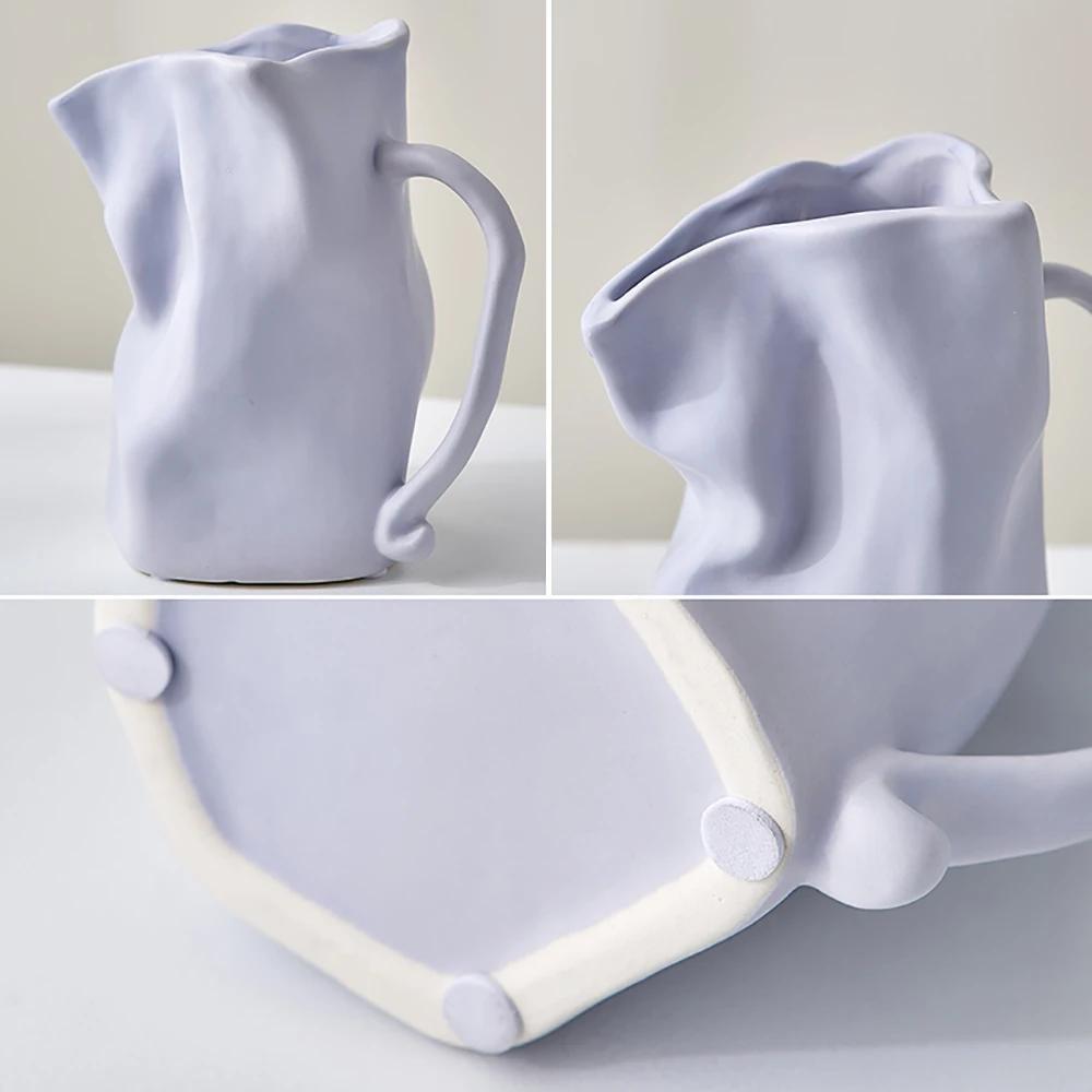 Nordic Pleated Ceramic Vase Home Decor Luxury Living Room Decoration Flower Pots Cachepot for Flowers Modern Decorative Vases
