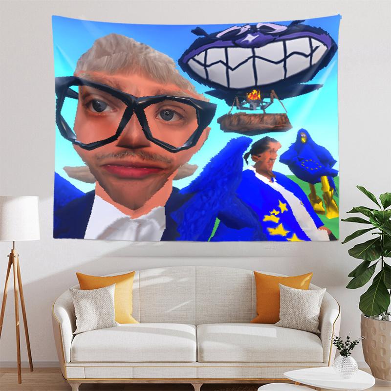 VIKAMA Low Poly Cartoon Meme Tapestry Retro Game Style Prank Wall Hanging for Dorm Gaming Room Bedroom Decor