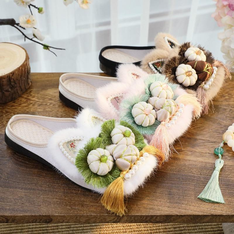 Chaussures Tigre Fait Main Style Ethnique Chinois Mode Pantoufles Femmes Mocassins Décontractés Bout Carré Chaussures Plates Féminines