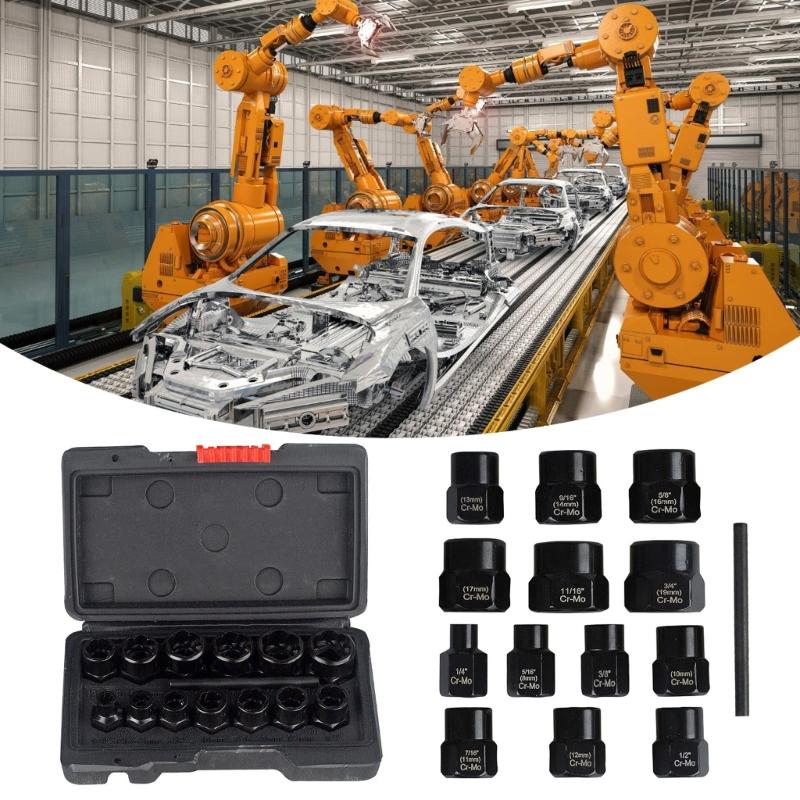 Robuster 14-teiliger Satz Schraubenextraktor-Stecknüsse, geeignet für die schnelle und effiziente Entfernung von Muttern, beschädigten Schrauben und defekten Bolzen