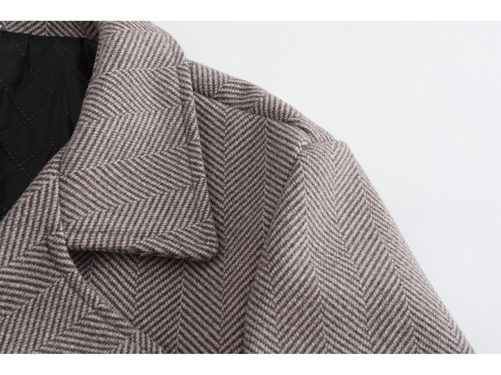 Men's Mid-Length Plaid Wool Coat - Double-Breasted, Cotton-Padded Jacket