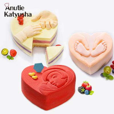 Parent-child Love Mousse Birthday Cake Mold 3 Heart-shaped Foot Molds French DIY Heart-shaped Dessert Set Easy To Demold
