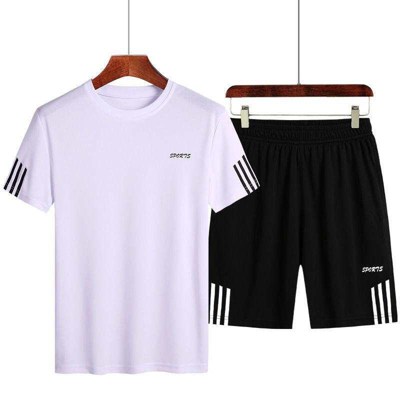 Men's Summer Gym Running Set: Loose-fit Quick-drying T-shirt with Round Neck and Printed Design.