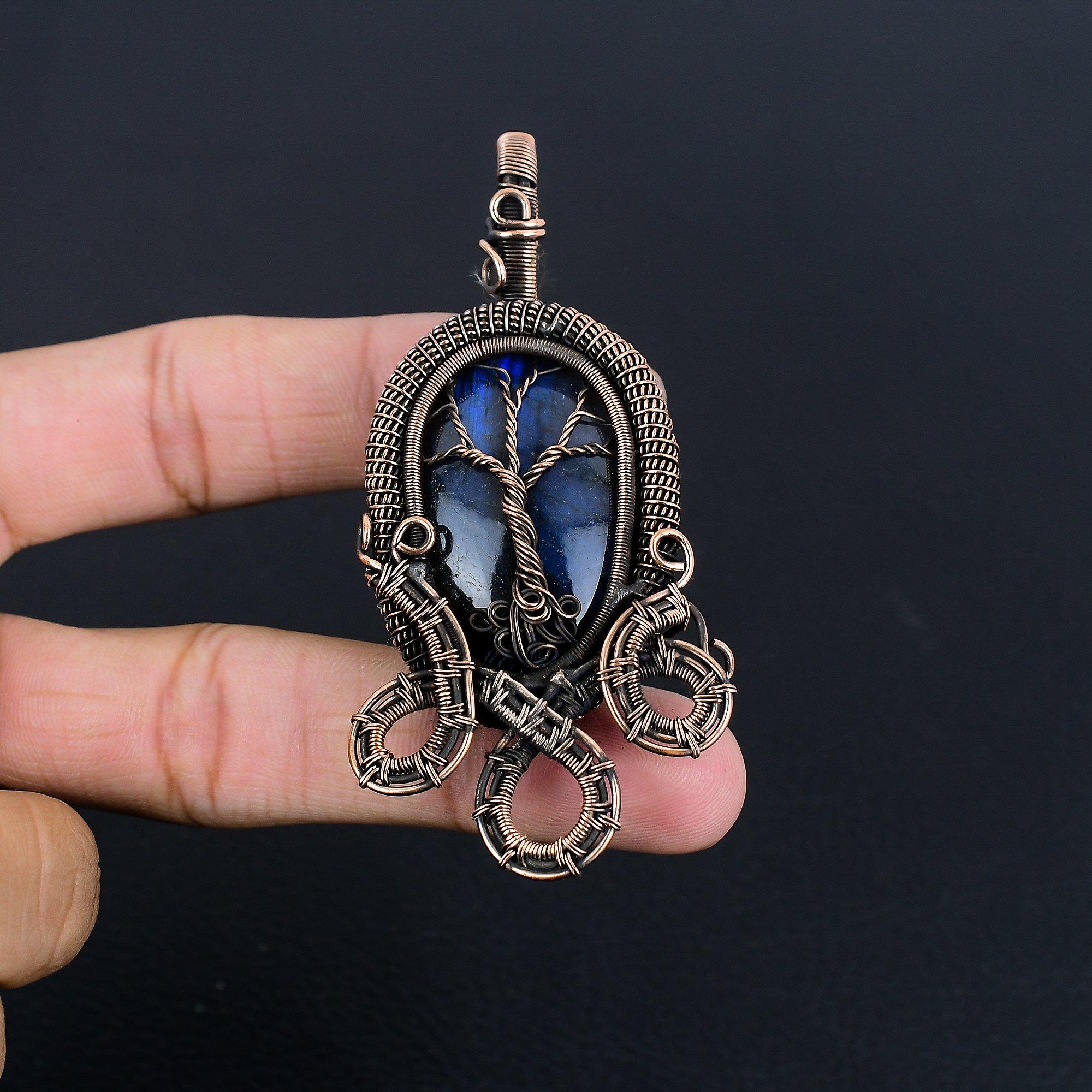 

Подвеска Древо Жизни с лабрадоритом, Ручная работа, Подвеска, обернутая медной проволокой 999 пробы, Антикварные украшения, Для подарка, Серебряные украшения 2.28 Inches