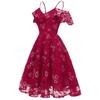 Bright Deer Women Cold Shoulder Bridesmaid Dress Floral Crochet Lace Ruffle Cami Strap Midi Dress for Wedding Evening Formal Party Cocktail Occasions