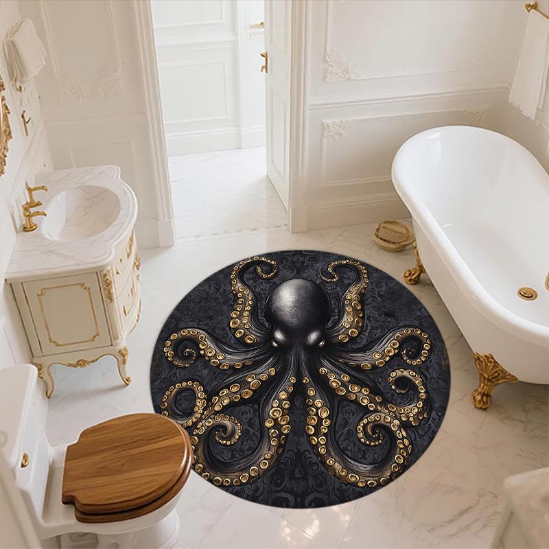 Oktopus,Runder Teppich,Teppich für Wohnzimmer Schlafzimmer Sofa Spielzimmer Dekor,Rutschfeste Fußmatte