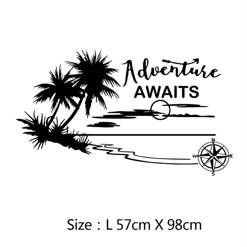 Caravan Camper Motorhome Body Stickers Coconut Tree Compass Graphic Decals Black