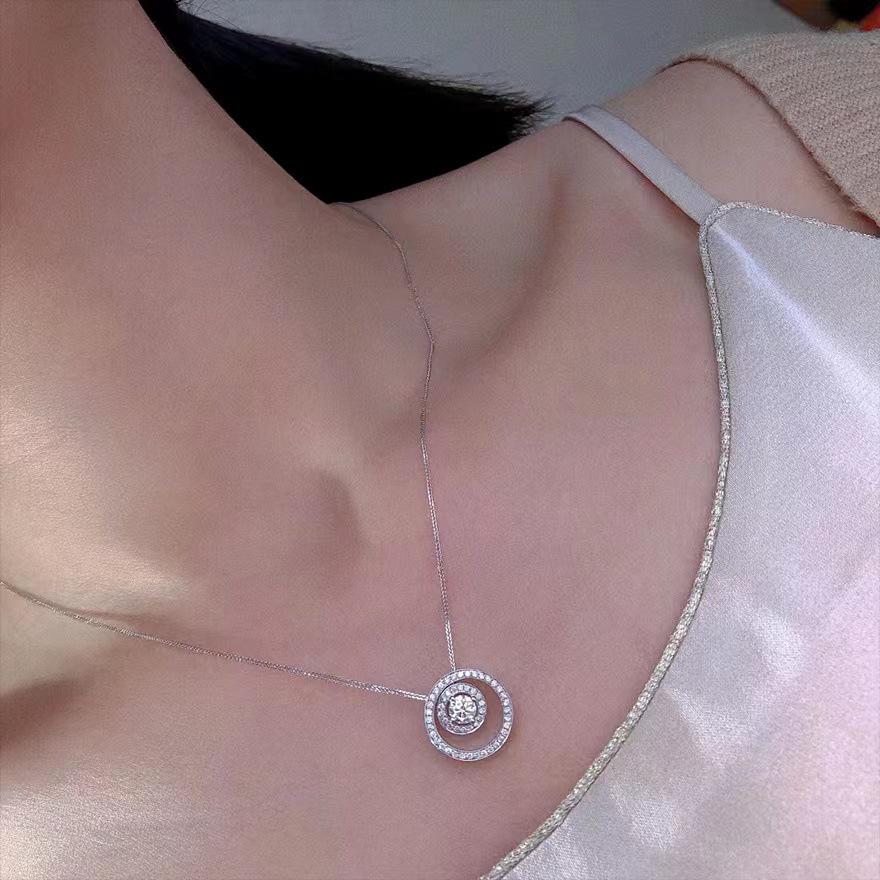 2024 Moissanite Inlaid Round Carat Necklace for Women - High-End Light Luxury Clavicle Chain Jewelry