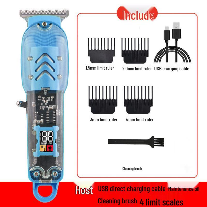 High-Power Transparent Hair Clipper Electric Trimmer for Professional Salon Use