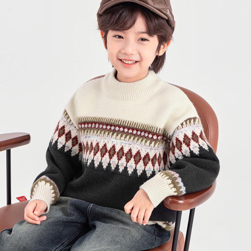 Duoduojia Boys Retro Fair Isle Color Block Sweater 110