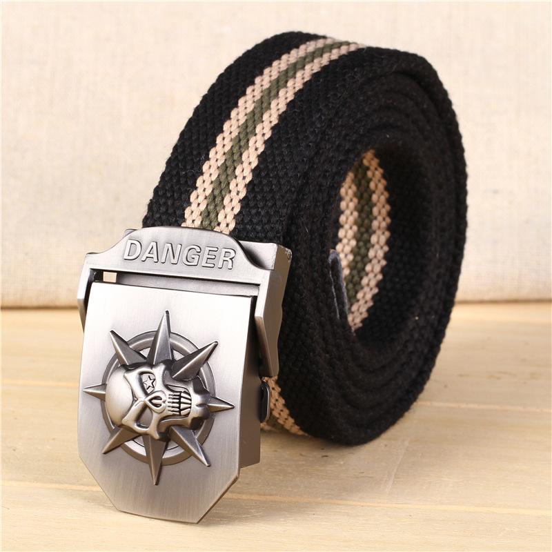 Automatischer Schnallengürtel Totenkopf Verdickter Canvasgürtel Herrengürtel Freizeitgürtel