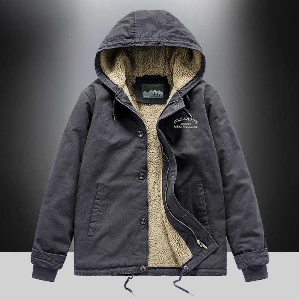 Lamb wool short coat men's winter thickened fur collar fleece tooling bomber jacket cotton coat lamb wool cotton coat