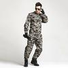 2Pcs/Set Lapel Long Sleeve Zipper Buttons Placket Cargo Coat Pants Men Multi Pockets Camouflage Print Work Training Outfit Male Clothing