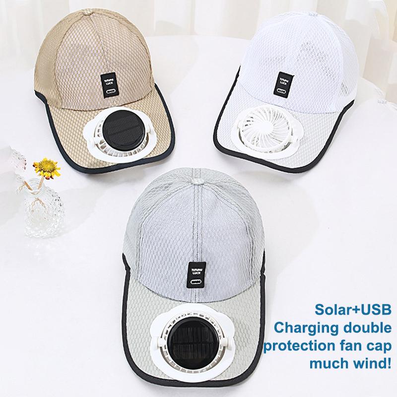 Solar Powered Cooling Fan Cap USB Rechargeable Anti-UV Breathable Sun Hat for Summer Outdoor Sport Travel Daily Use