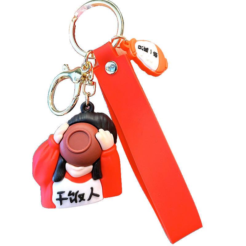 Blue Foodie Keychain With Bell Trendy Soft Rubber Key Holder For Bags Backpacks And