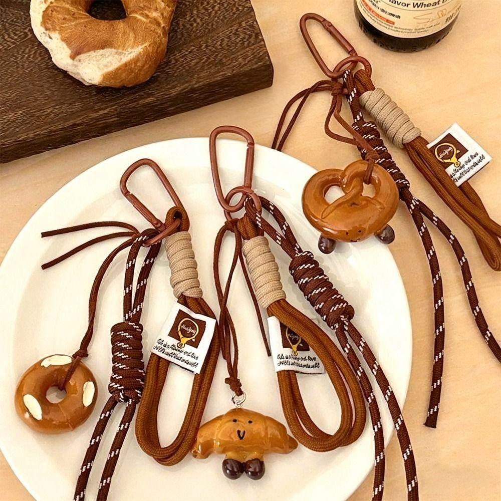 Braided Rope Alkali Water Bread Bag Pendant Handmade Imitation Bread Cartoon Hanging Ornament Keychain Pendant