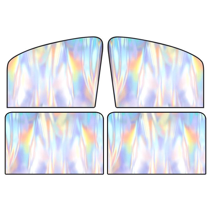 Laser Iridescent Magnetic Car Sunshade - Opaque Titanium Silver Reflective Fabric for Side Windows