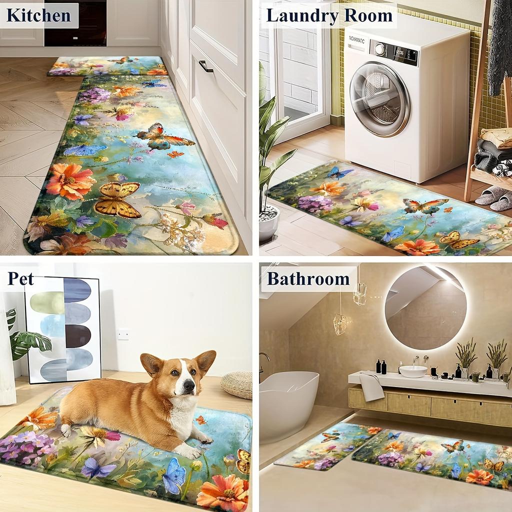 1 Buc Covorașe de Bucătărie Anti-Oboseală Imprimeu Fluturi Impermeabil Anti-Alunecare Gros Căptușit Covoraș de Bucătărie Covoraș Confortabil pentru Stat în Picioare pentru Bucătărie