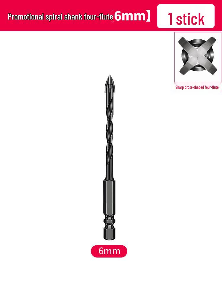 6mm All-In-One Tile and Concrete Drill Bit - Four-Flute Alloy Triangle for Glass and Cement