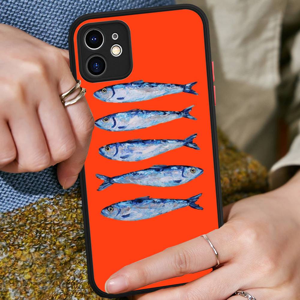 

Sardines Retro Art Seafood Phone Case For IPhone 13 12 X XS MAX Pro Max 16 15 11 14 Pro Max Shockproof Matte Cover iphone X