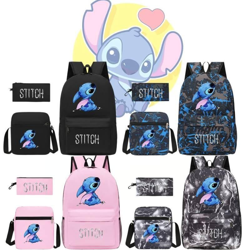 Stylish Black Stitch Backpack Set With Versatile Shoulder Bag And Pencil Case For School