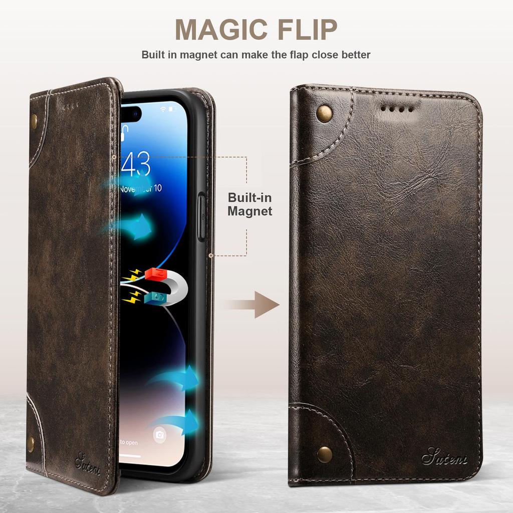 iPhone 16 Pro Max & Samsung S25 Ultra Leather Flip Case with Card Slot and Magnetic Closure