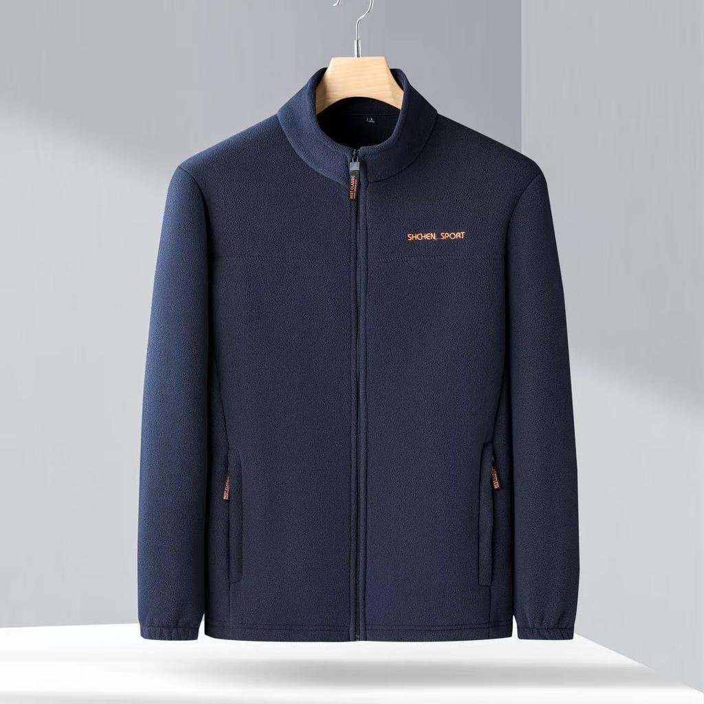 Autumn and Winter Polar Fleece Jacket Tops Men's Jackets Stand-up Collar Young and Middle-aged Men's Fleece Plus Velvet