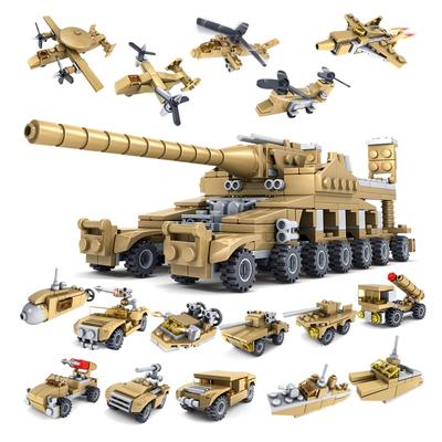 544PCS 16in1 Military Tank Building Blocks Super Vehicle Plane Truck Car Ship Army Bricks Educational Toys For Children