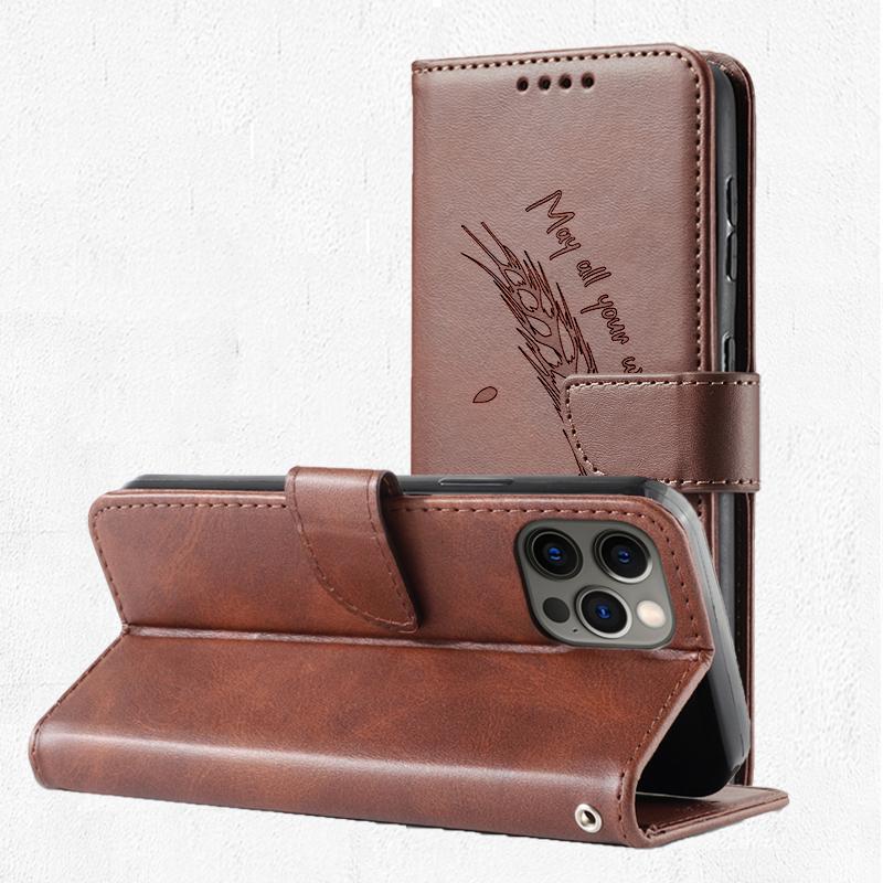 3D Embossed Food Retro Leather Phone Wallet Case Book Stand For iPhone 17 16 Pro Max Samsung Xiaomi 15T Redmi 13 Honor 400 Oppo Card Holder Flip Cover