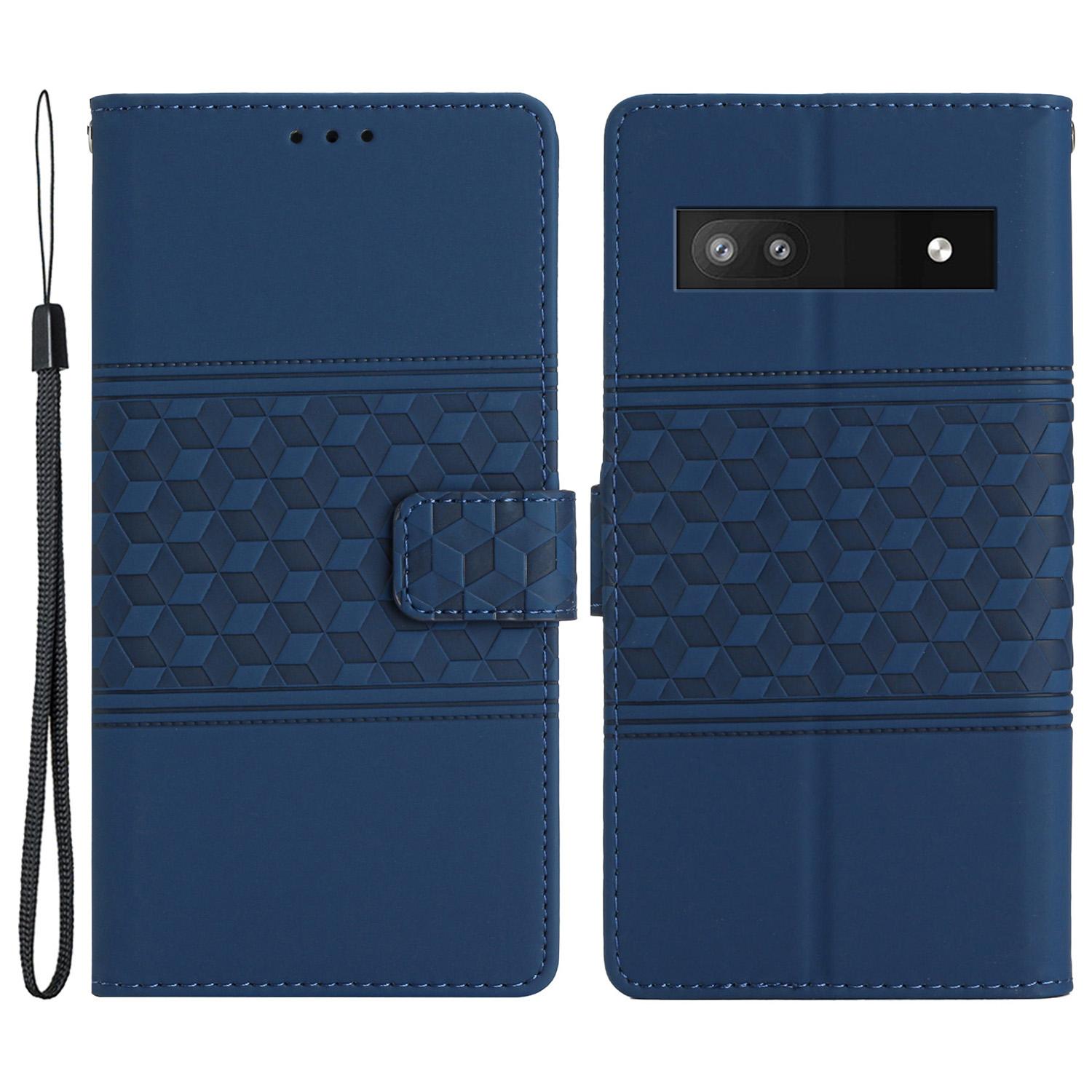 

Imprinted Rhombus Leather Case for Google Pixel 7a,Anti-drop Phone Stand Wallet Cover Blue