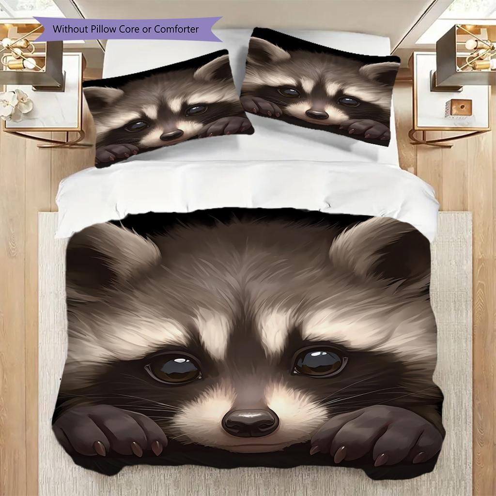 Magic Raccoon Pattern Bedding Quilt Set Quilt Cover Pillowcase Home Decoration Birthday Gift (1 * duvet cover + 2 * pillowcase, without core)