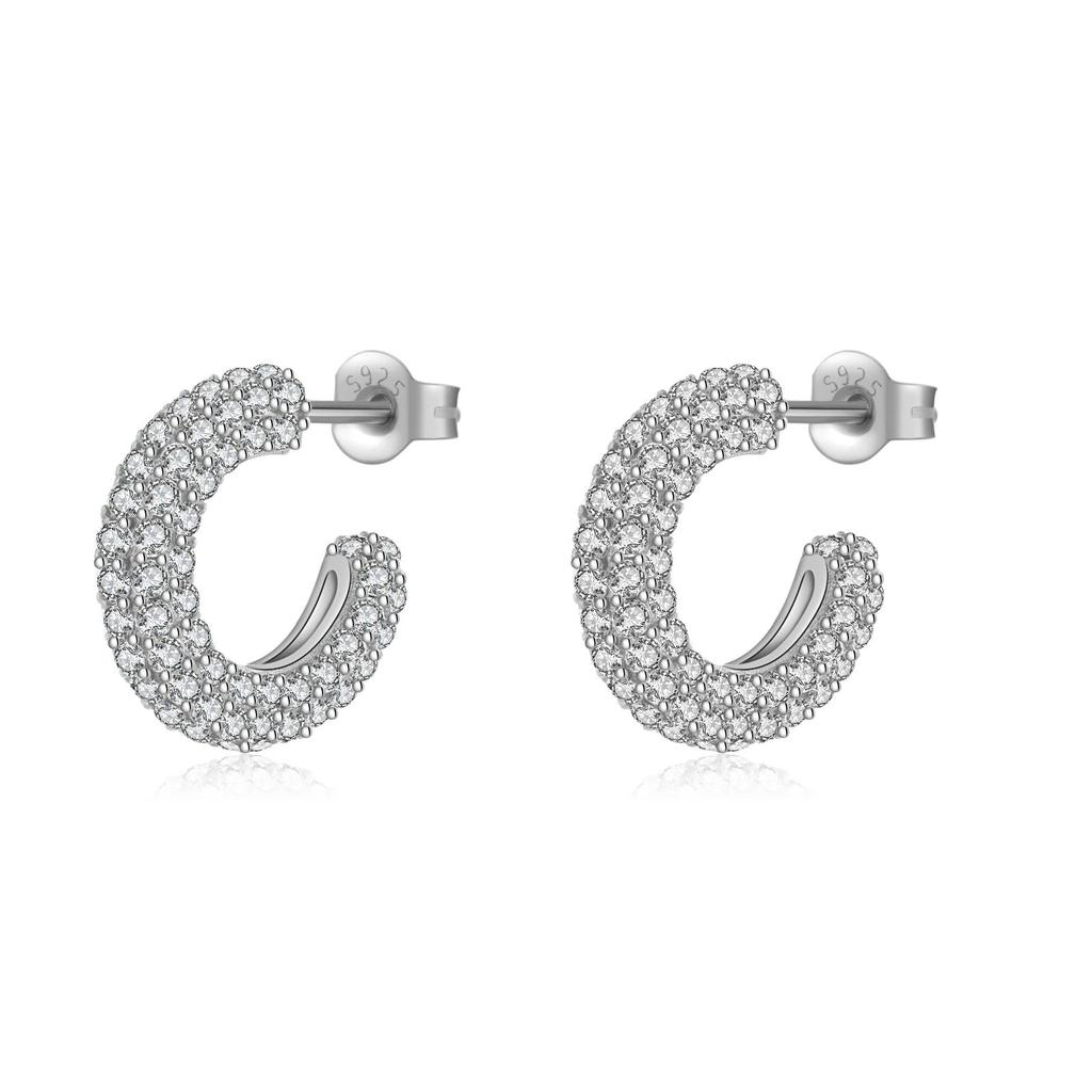 ANDYWEN 925 Sterling Silver Clear Zircon Pave Hoops Huggies Women Earring Piercing 2023 Women Wedding Crystal Fine Jewelry