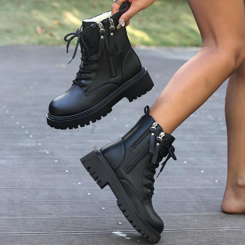 Double zipper velvet Martin boots for women's winter new trendy short tube thick-soled warm short boots for women