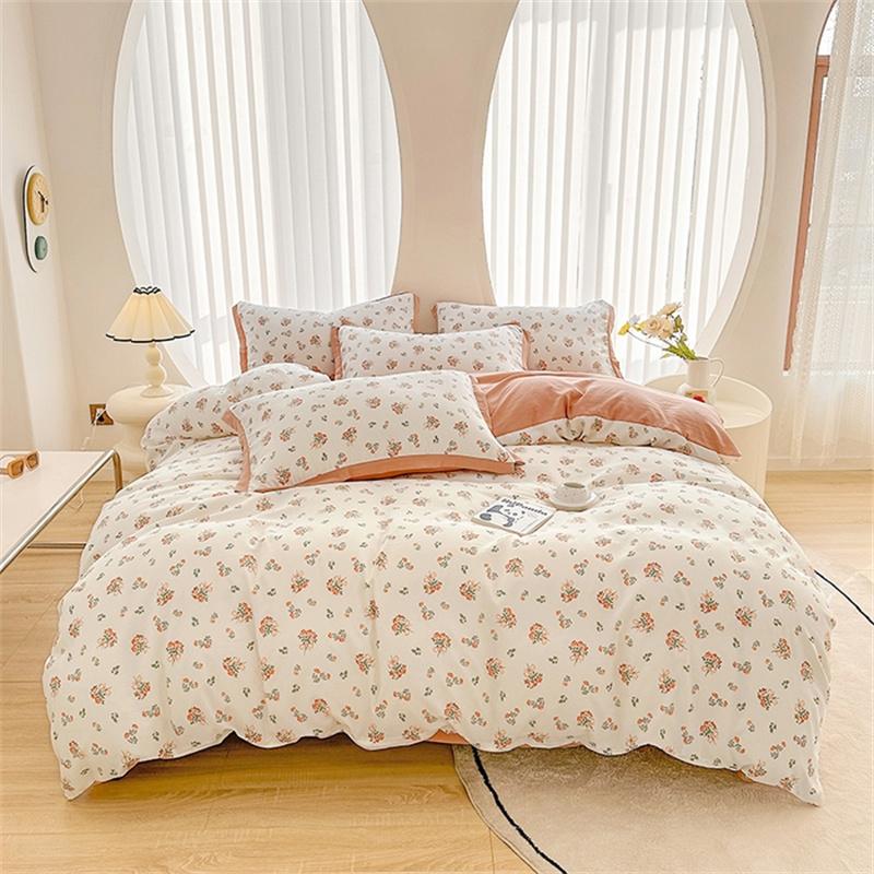 Floral Duvet Cover Queen Vintage Plaid Patchwork Bedding Set Boho Farmhouse Reversible Comforter Cover for Girls Women 4pcs Set
