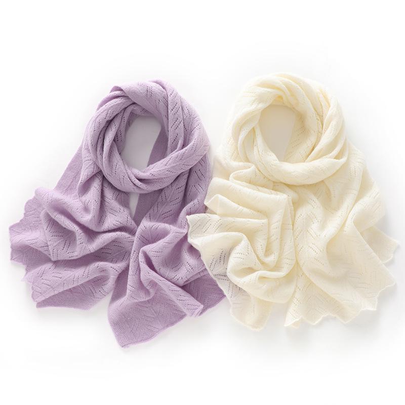 Women's Soft Cashmere Scarf: Cozy, Hollow Design for Fall/Winter. Versatile, Solid Color, Korean Style Knit Shawl.