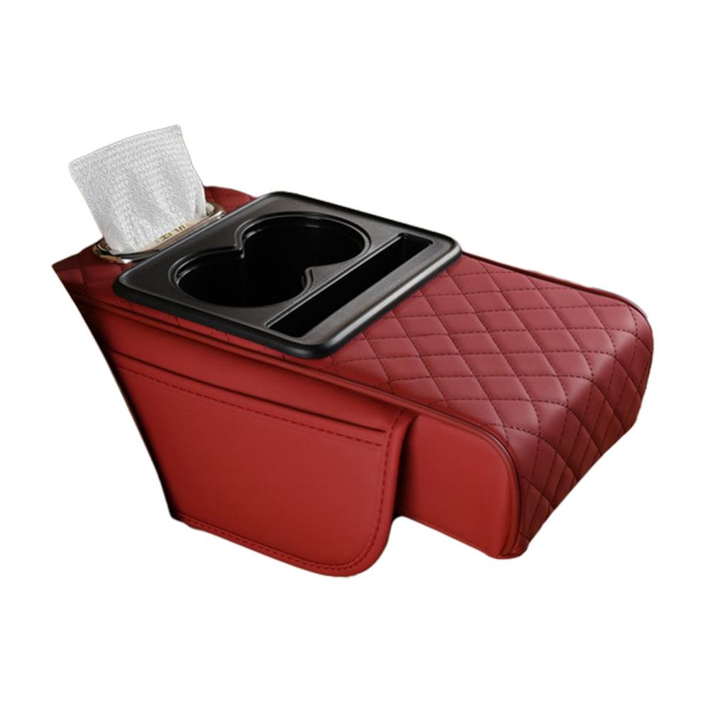 Car Armrest Box Faux Leather Armrest Organizer Mat Center Console Cover Side Pockets Cup Holder Center Console Storage Box