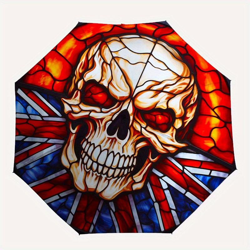 Stained Union Jack Skull ArtworkUmbrella, Portable 3-Fold Compact Umbrella,Christmas Gift ES657