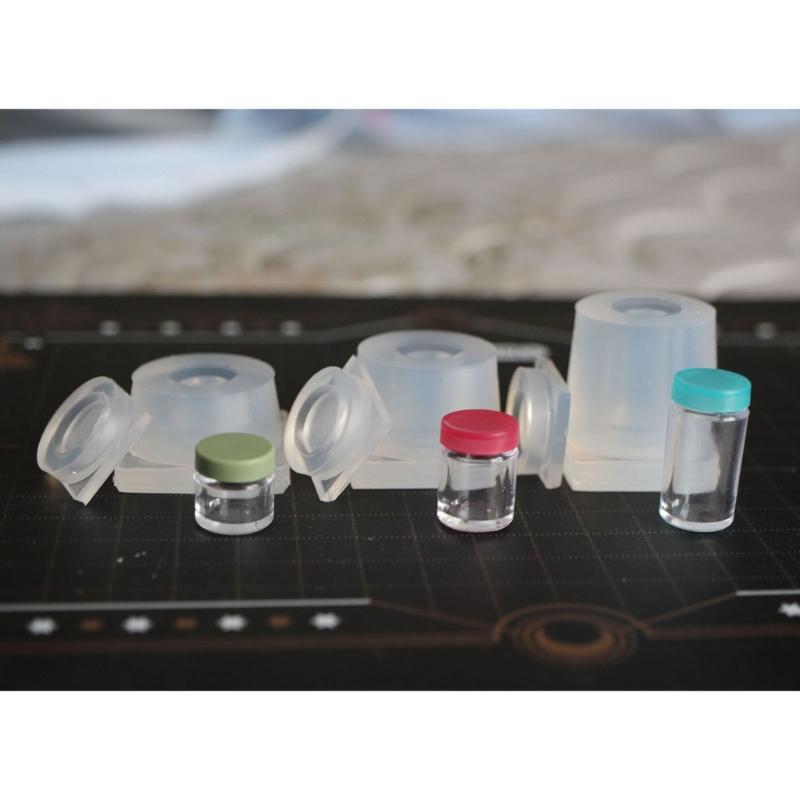 3D Jar Mold Set with Lid Cover Small Cylinder Bottle Silicone Mold for Jewelry Making Supplies Resin Casting Tool