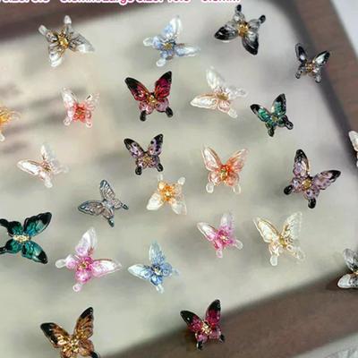 18/24/30PCS Multi Color Transparent Butterfly Nail Charms 3D Resin Glossy Small Butterfly Nail Art Decoration For DIY Crafts