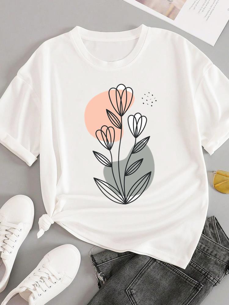 (Asian Size) T-shirts Fashion O-neck Female Casual Women's Top T Clothing Sweet Love Style 90s  Print Short Sleeve Graphic Tee