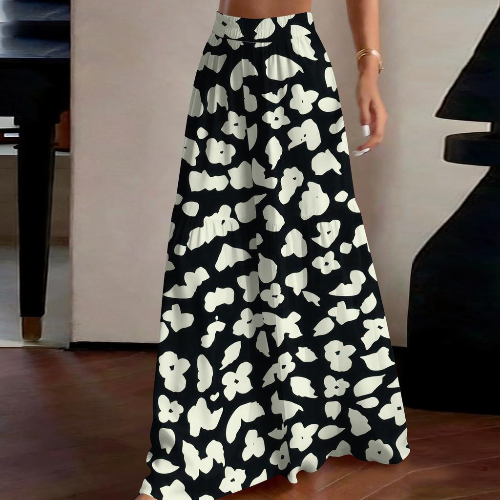 Women's High Waist Wide Leg Pants Loose Fit Lightweight Breathable Floral Print Casual Palazzo Trousers for Summer