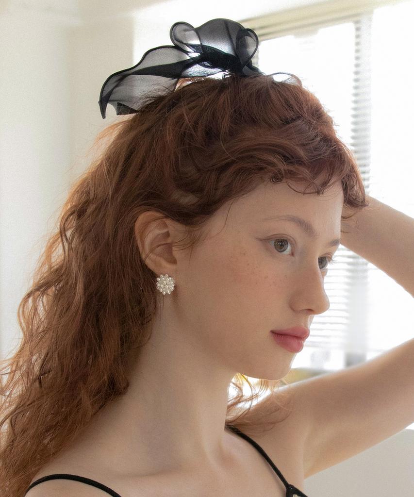 Merrymotive Black Organza Ruffle Ribbon Hairpin