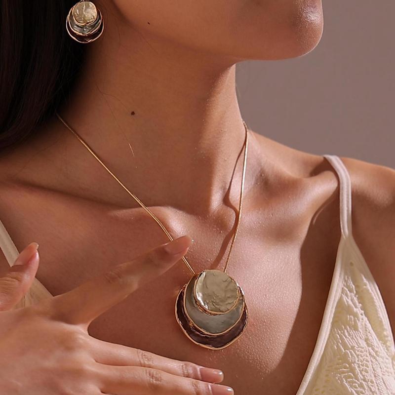 Enamel Round Jewelry Sets Women'S New Fashion Geometric Earrings And Necklaces Set Party Accessories For Mother'S Day Gift