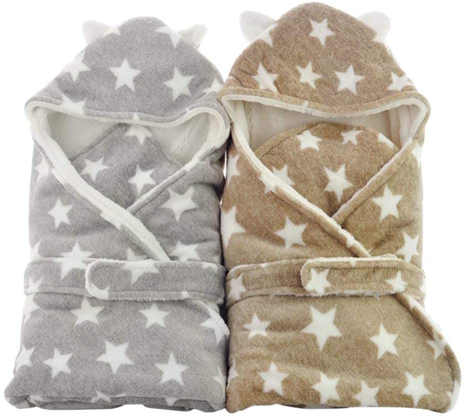 CREDIBLE Baby Cute Star Print Swaddle and Baby Bib Set of 6 for Toddlers with Original Merchandise BM0244A Bathrobe, (Brown, Girls' Set)